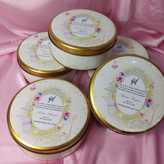 Tin Metal with Customized Print on Top and Bottom (Half kg Round)