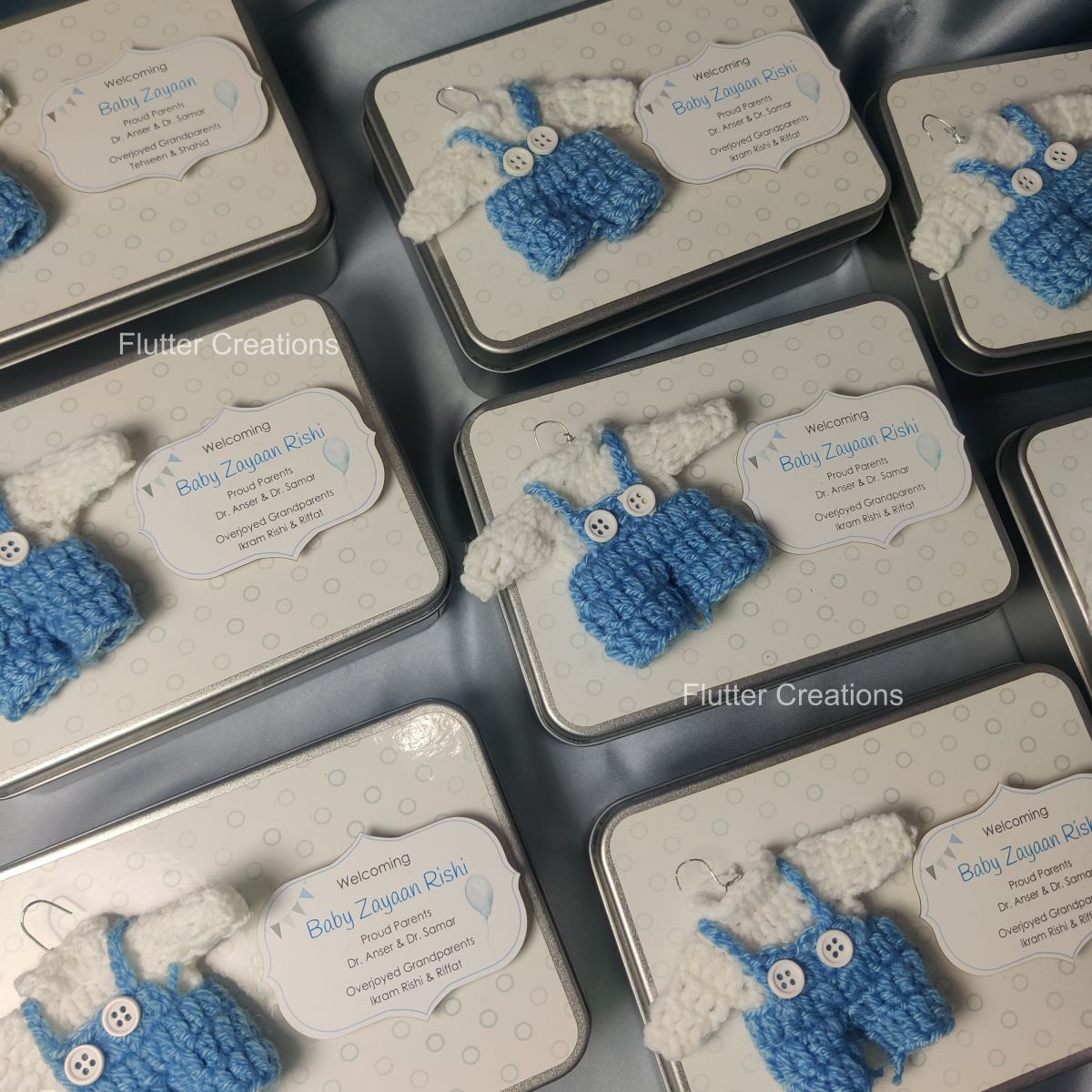 Tin Box with Crochet Design (Imported) - Baby Boy Announcement