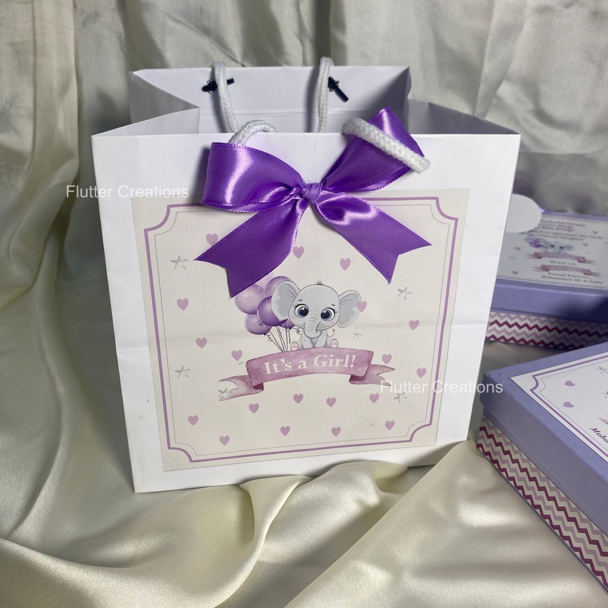 Elephant Design - Baby Girl Announcement Box (Lilac)
