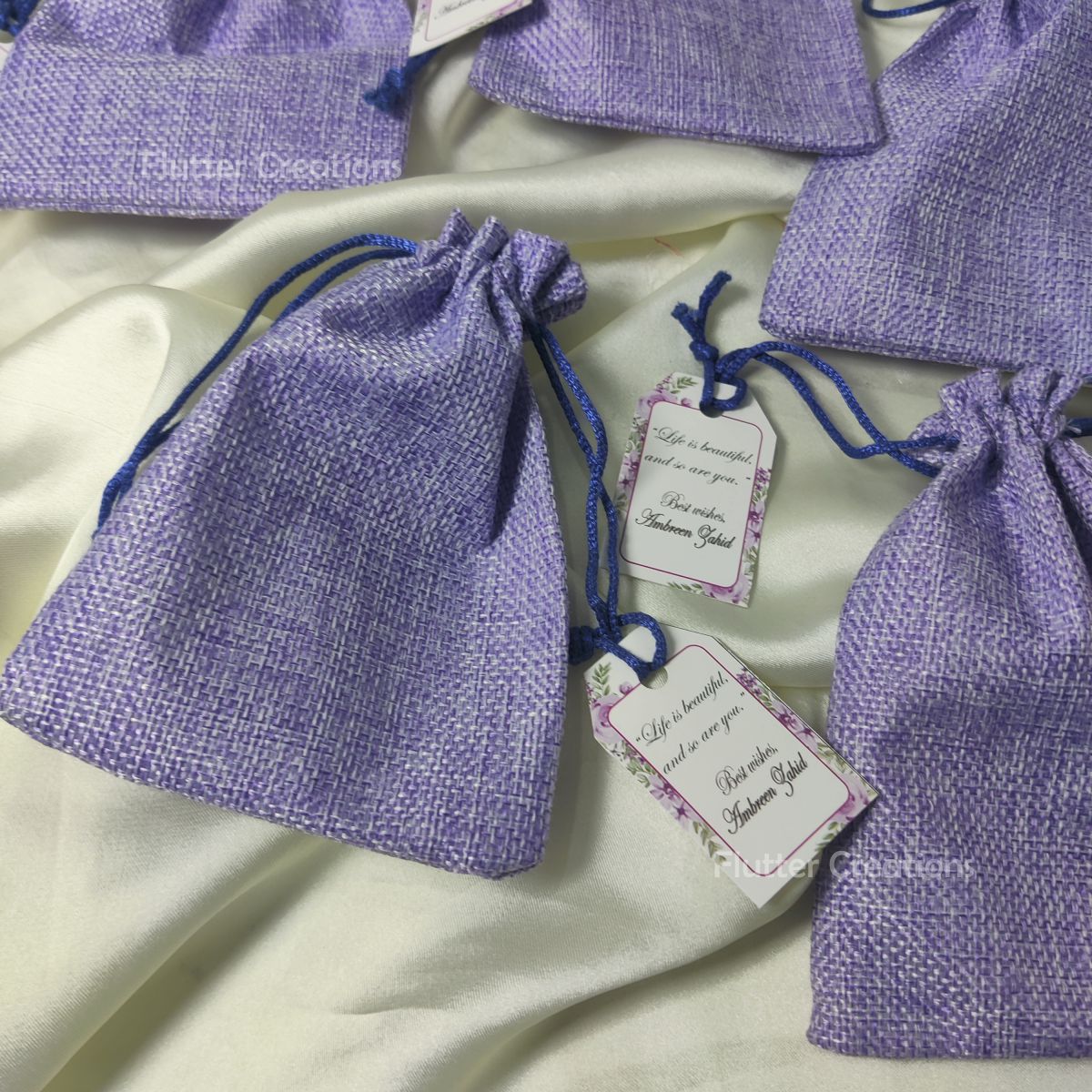 Lilac Jute Pouch with Tag