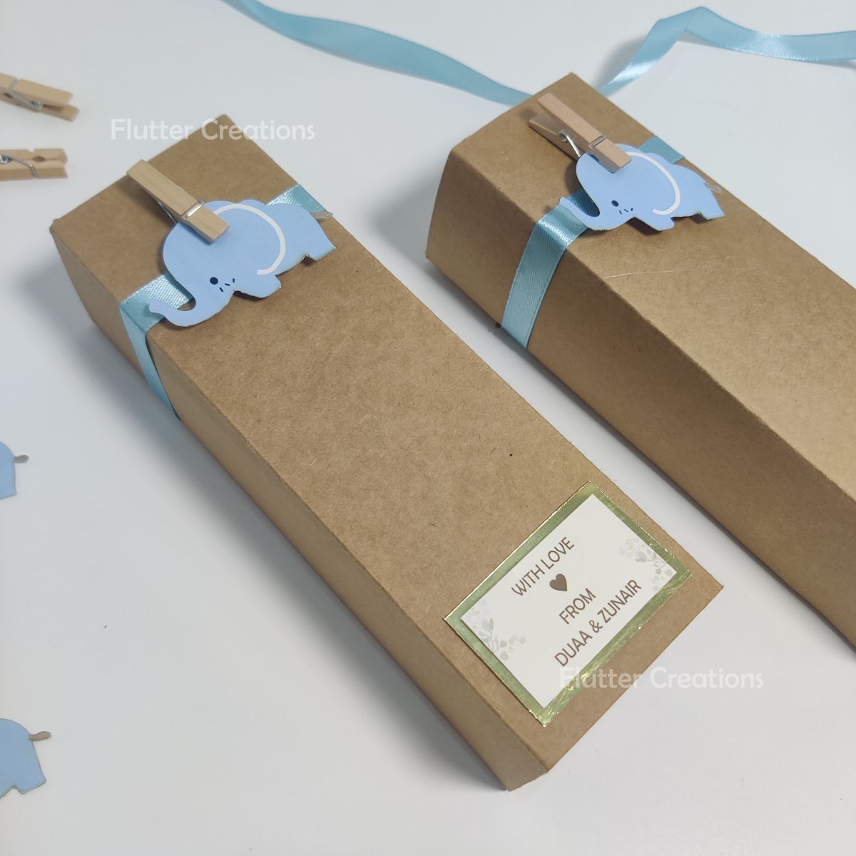 Baby Boy Announcement Box with elephant on top - Long Form