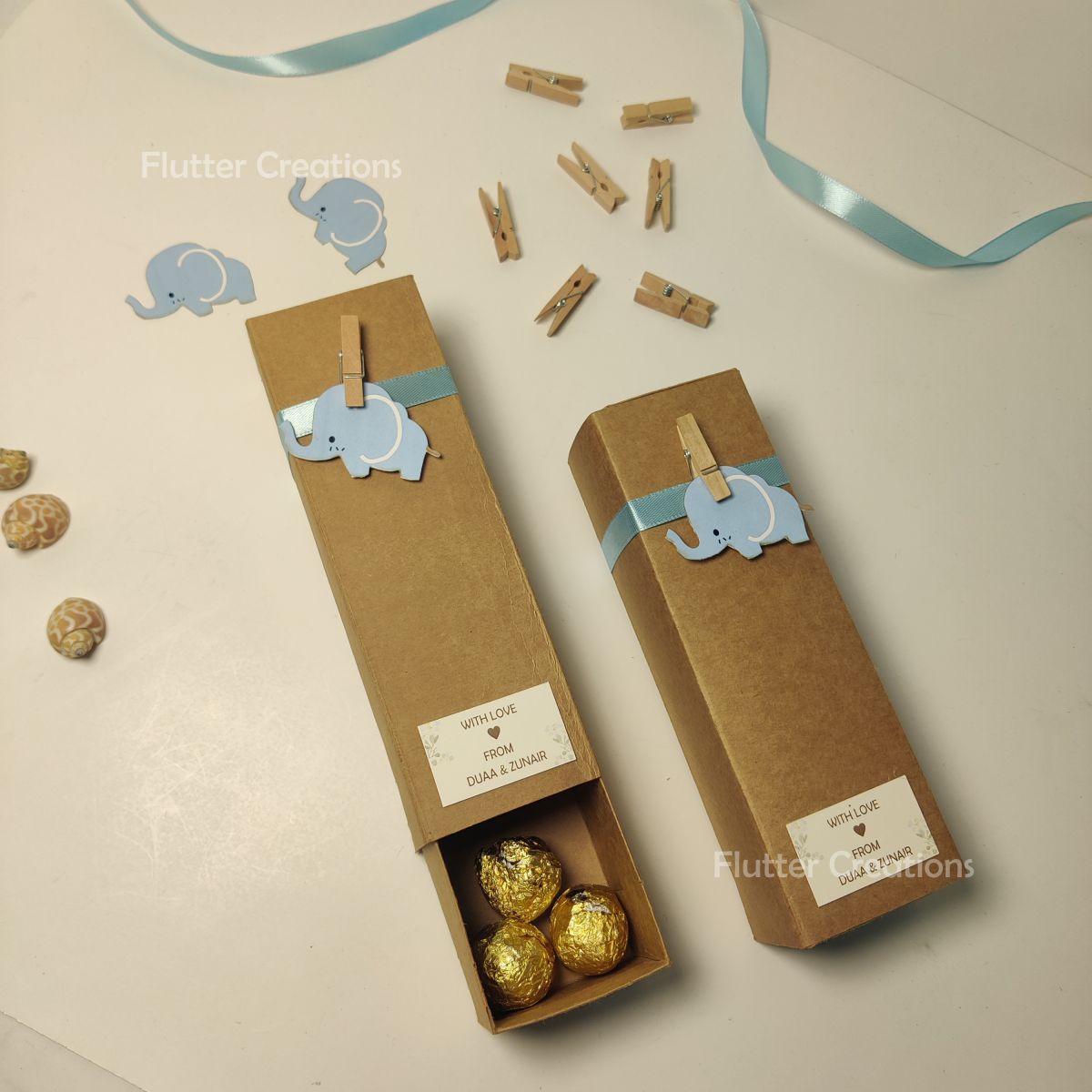 Baby Boy Announcement Box with elephant on top - Long Form