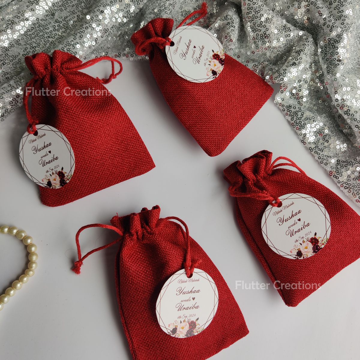 Maroon Jute Pouch/Potli