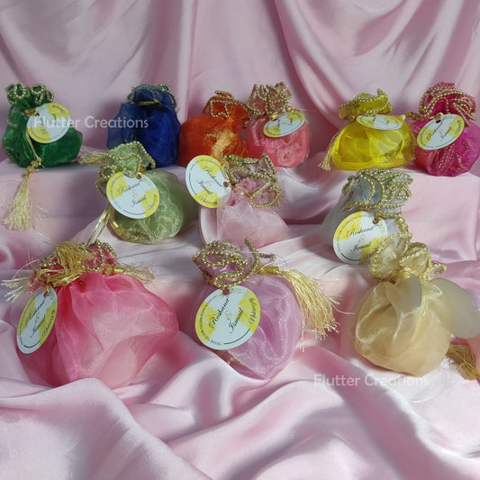Organza Pouch with Golden Beaded Lace with Tag (Multi Color)