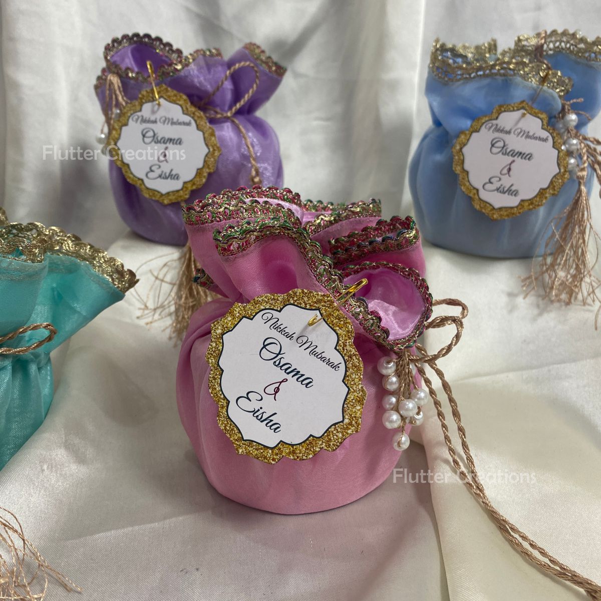 Silk Lining Organza Pouch with Tag (Pastel Colors)