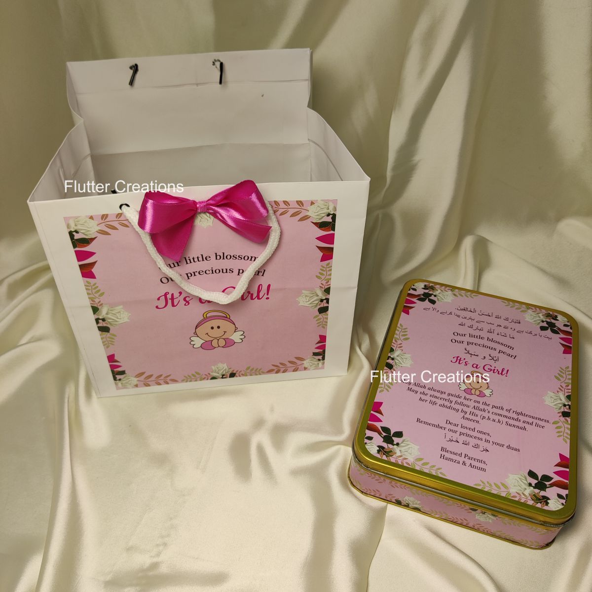 Baby Girl Announcement Box - Customized Tin Metal Box
