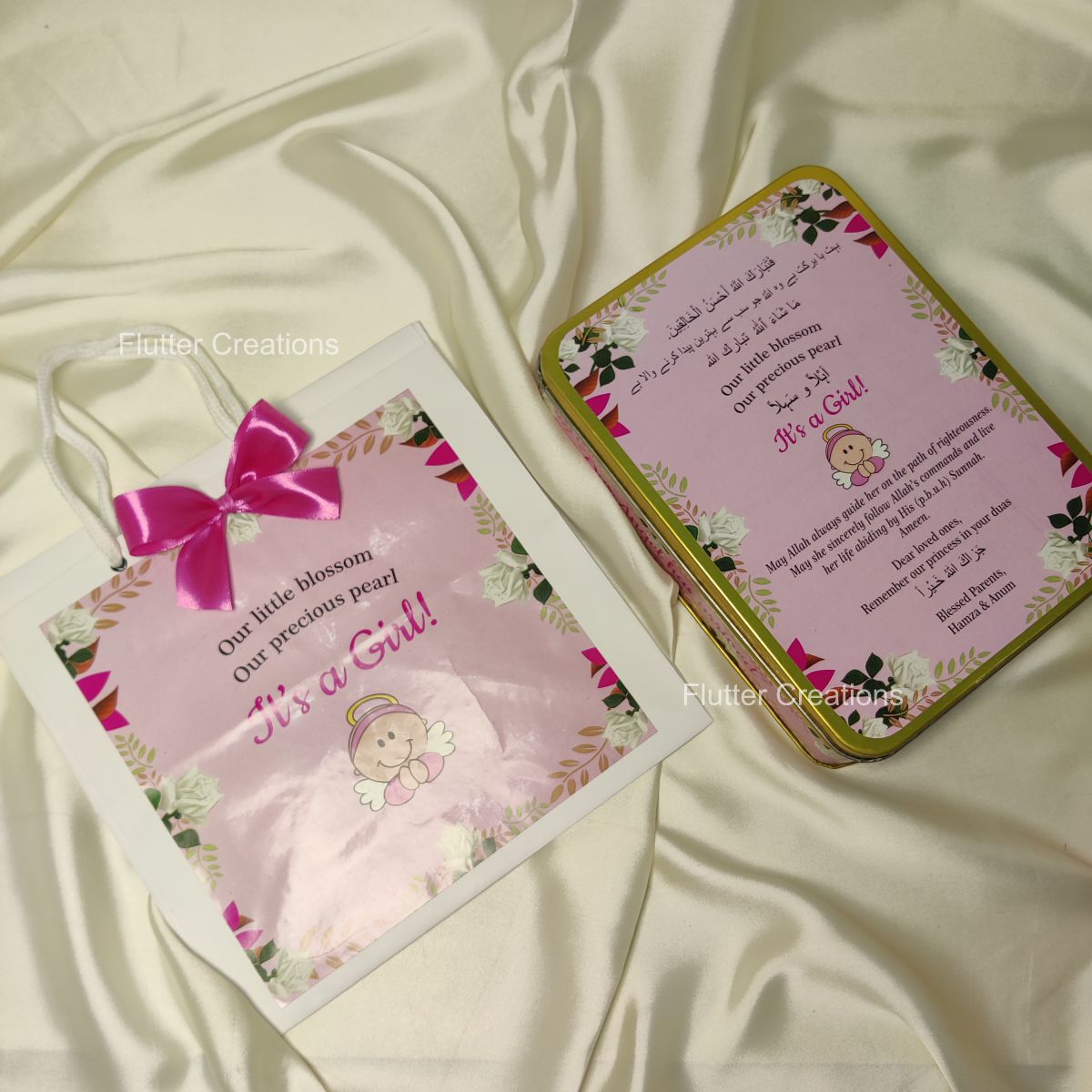 Baby Girl Announcement Box - Customized Tin Metal Box