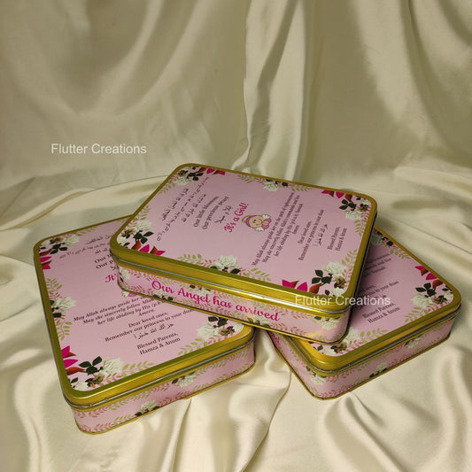Baby Girl Announcement Box - Customized Tin Metal Box