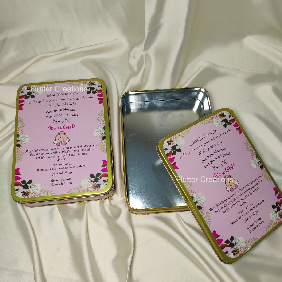 Baby Girl Announcement Box - Customized Tin Metal Box