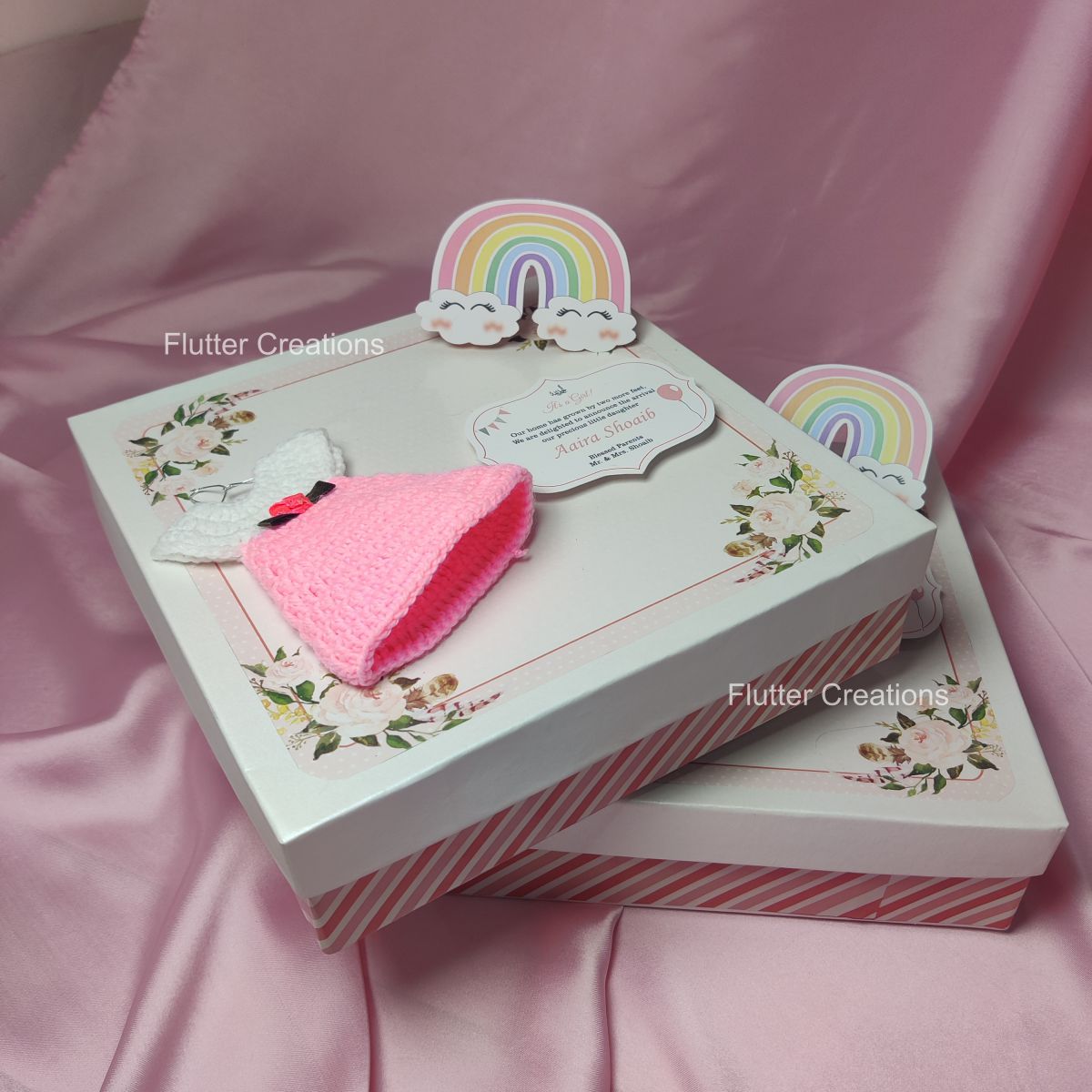 Rainbow with Crochet - Baby Girl Announcement Box