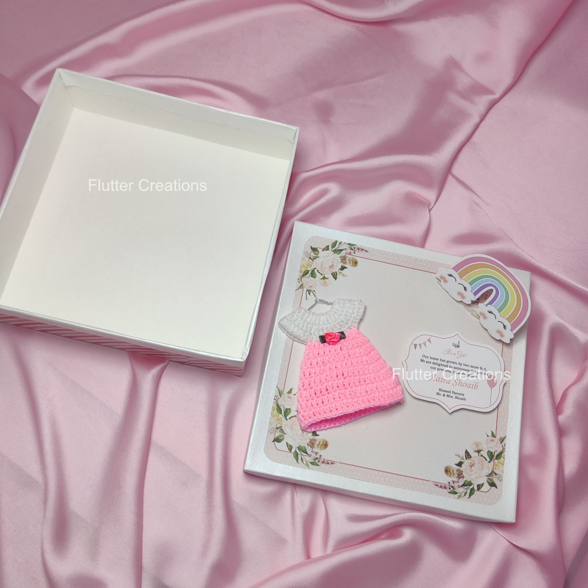 Rainbow with Crochet - Baby Girl Announcement Box