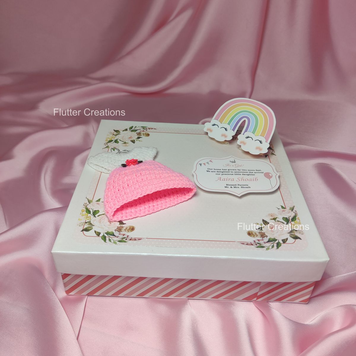 Rainbow with Crochet - Baby Girl Announcement Box