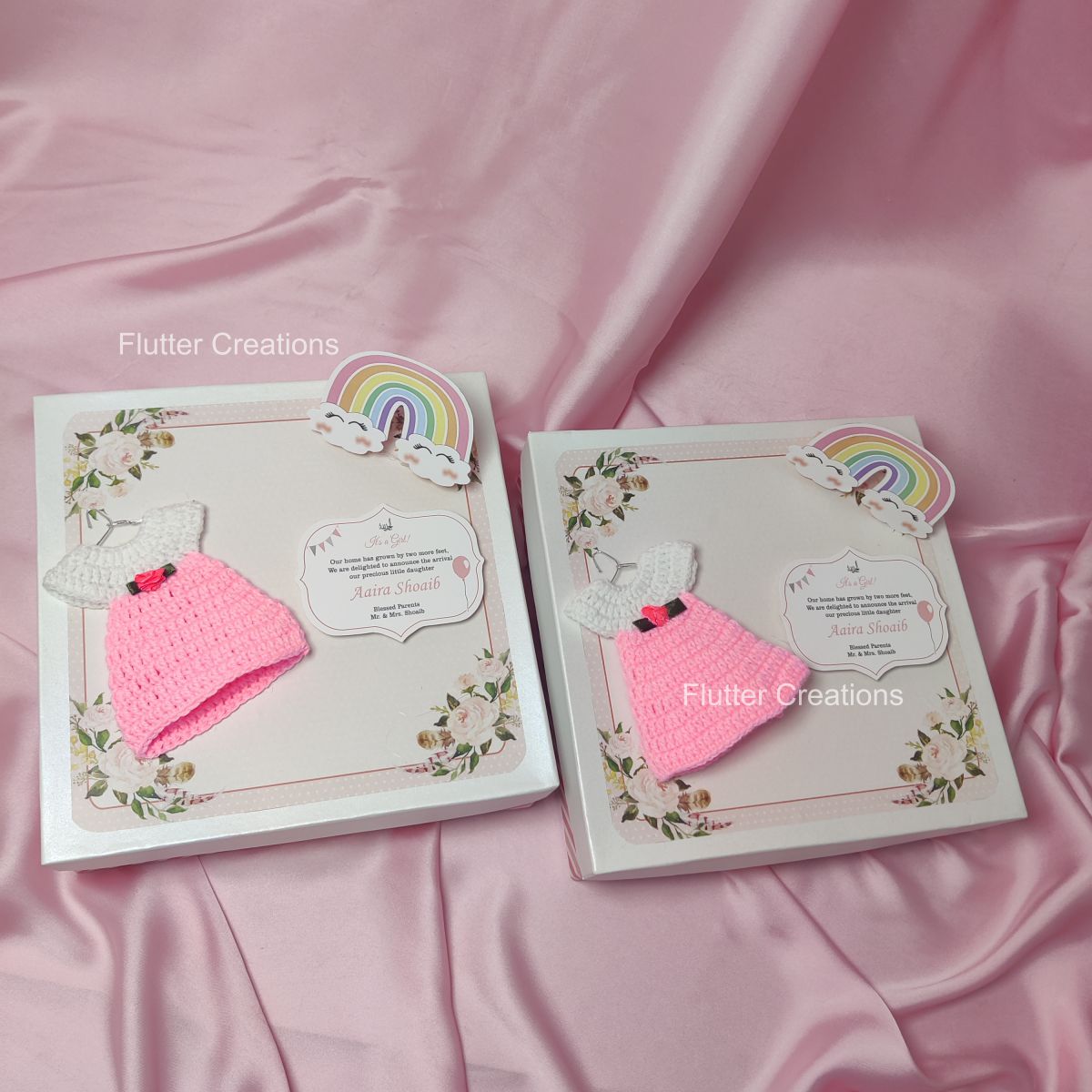 Rainbow with Crochet - Baby Girl Announcement Box