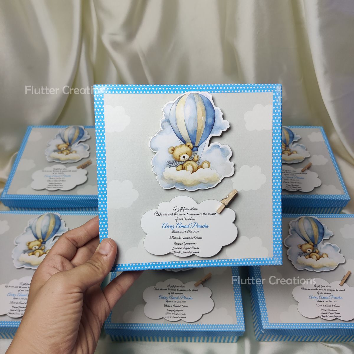 HAB Teddy Style Baby Boy Announcement Box with Wooden Clip