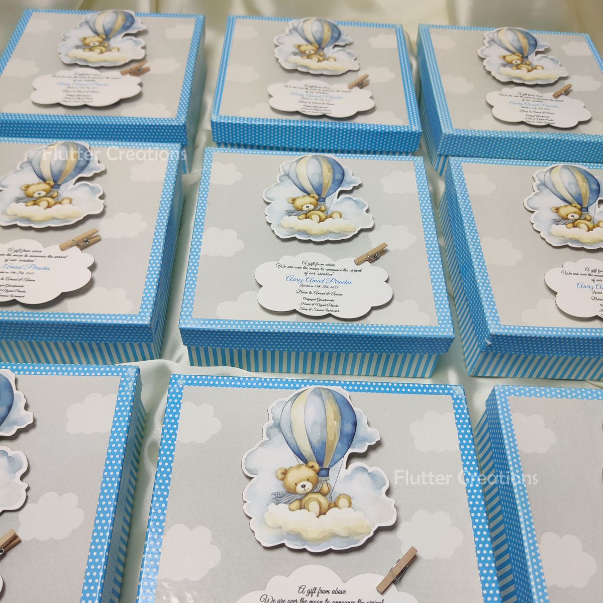 HAB Teddy Style Baby Boy Announcement Box with Wooden Clip