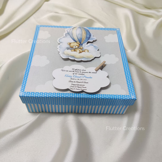 HAB Teddy Style Baby Boy Announcement Box with Wooden Clip
