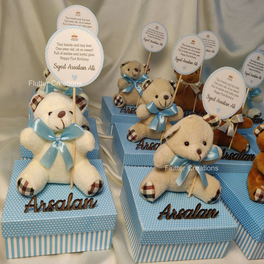 Baby Boy Announcement Box - Teddy Bear with Wooden Letters