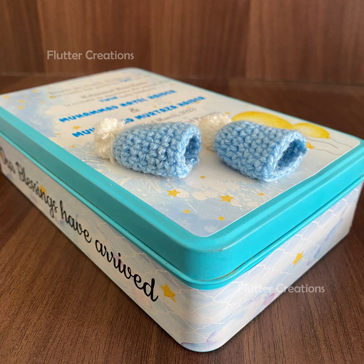 Baby Boy Announcement Box - Tin Metal with Double Crochet Cap