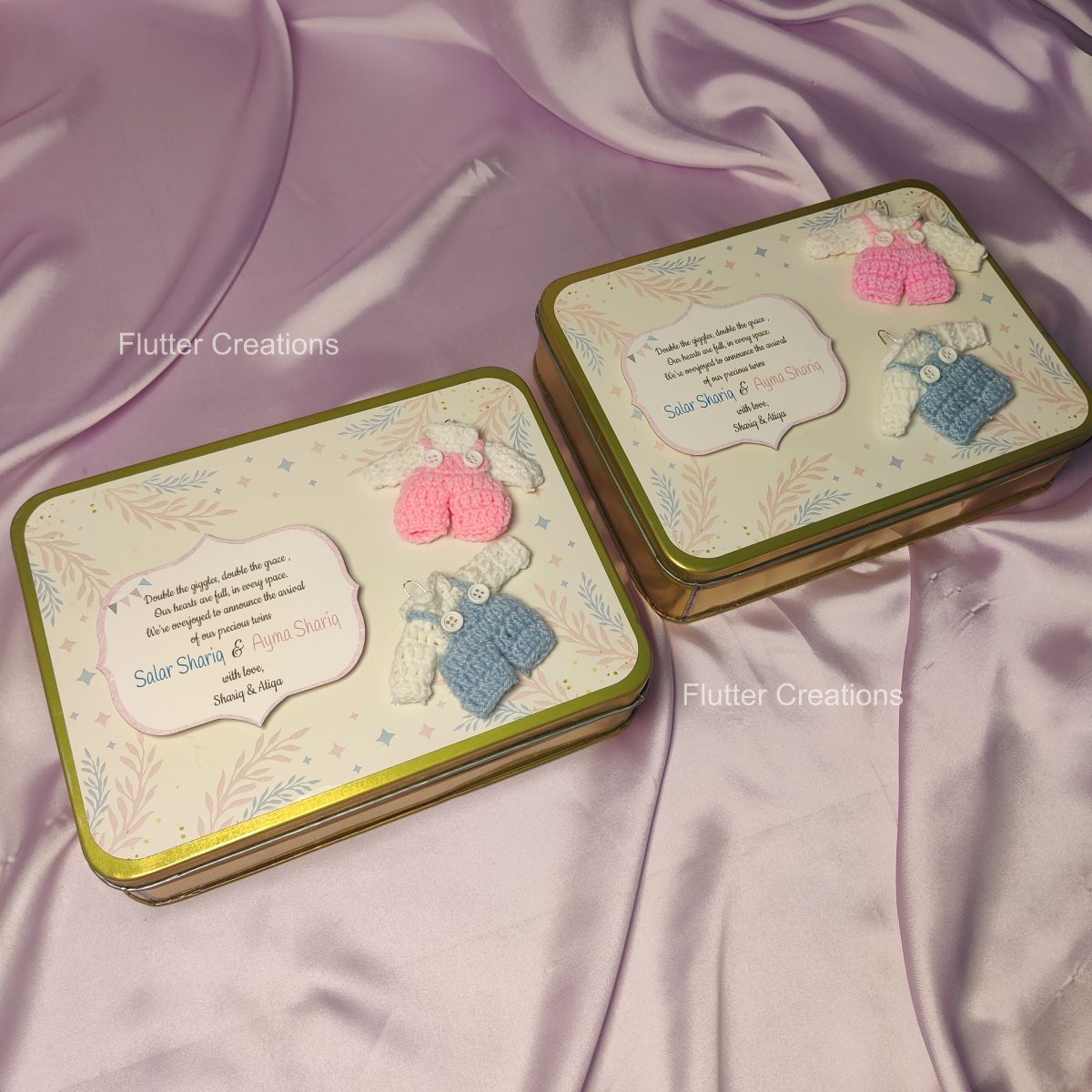 Twin Baby Announcement Tin Box - Crochet Design