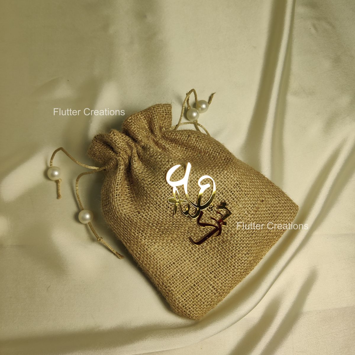 Umrah Jute Pouch with Golden Cutout