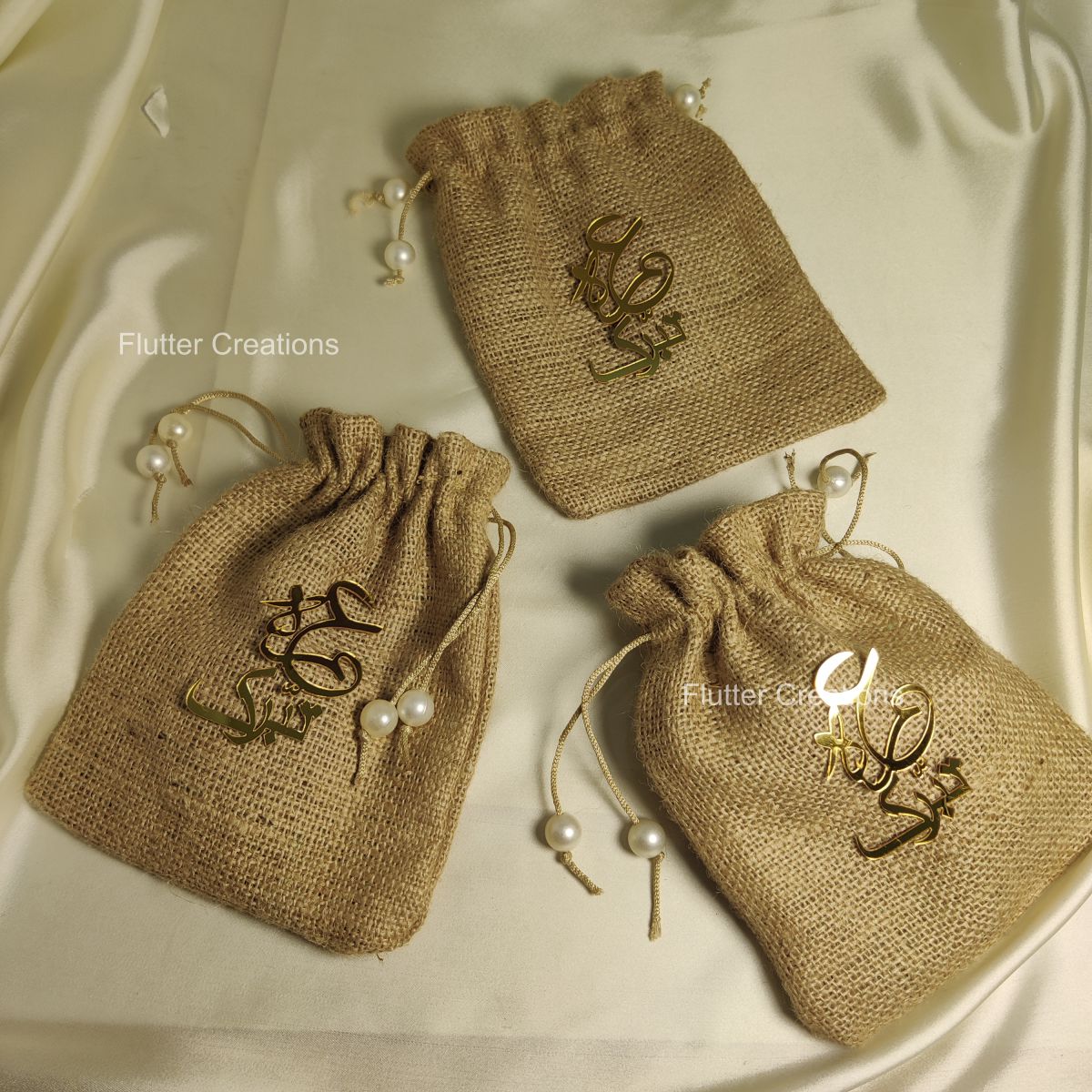 Umrah Jute Pouch with Golden Cutout