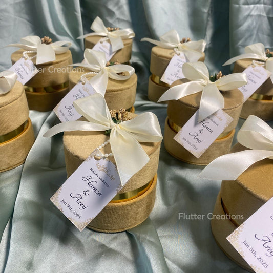 Velvet Box with Ribbon, Stamen & Tag