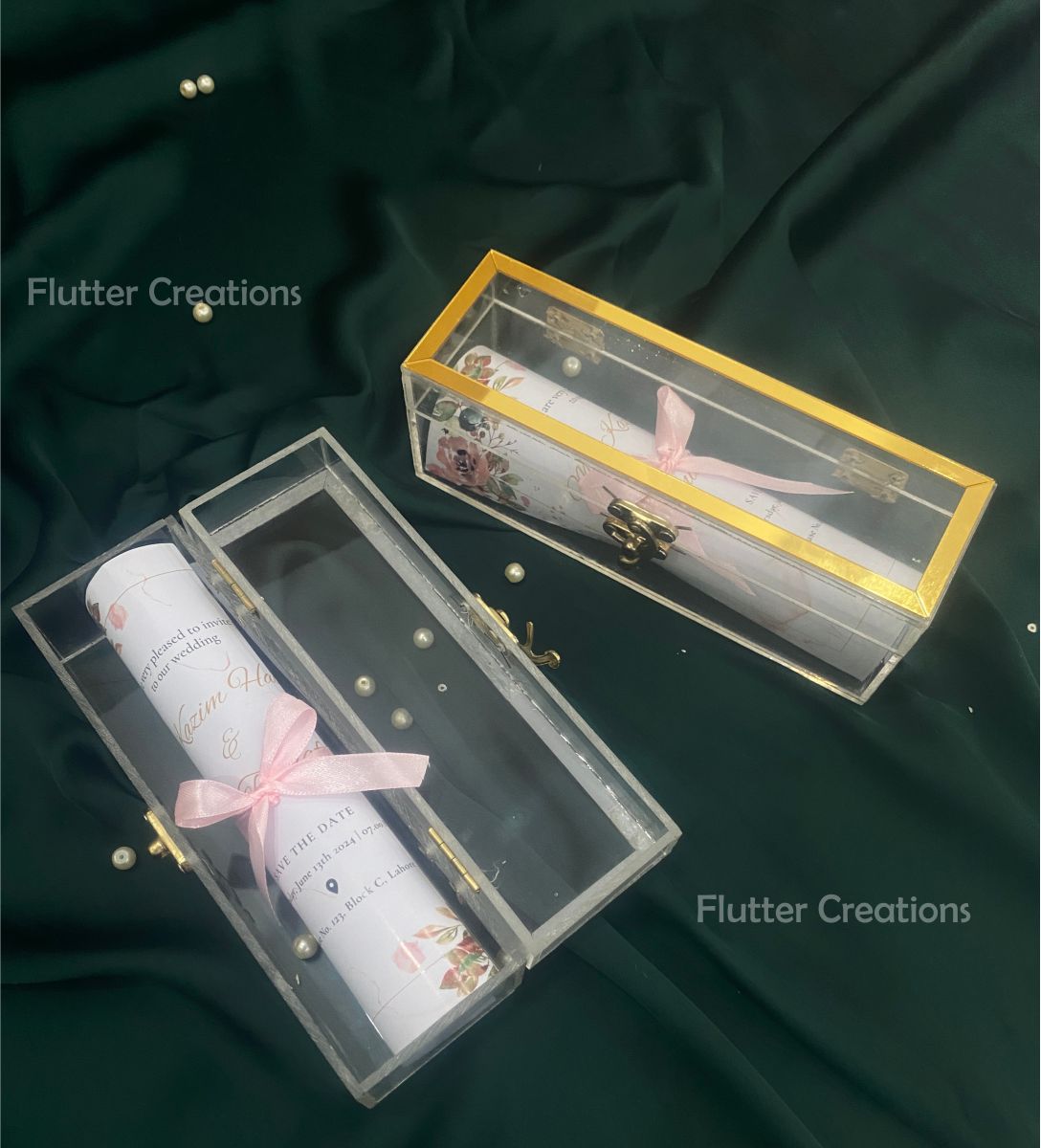 Wedding Invitation Box with Golden on Top