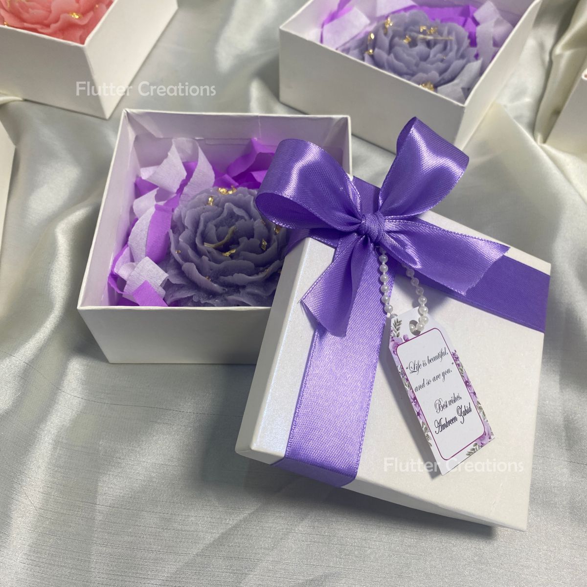 Gift Box with Ribbon, Stamen & Tag (Purple)