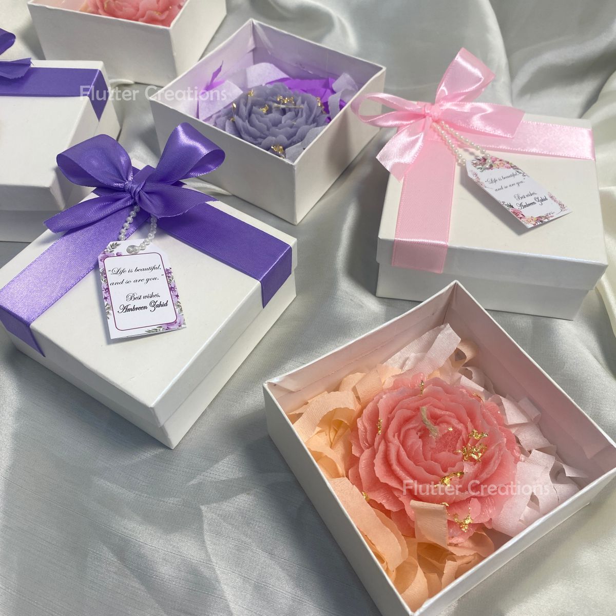 Gift Box with Ribbon, Stamen & Tag (Pink)