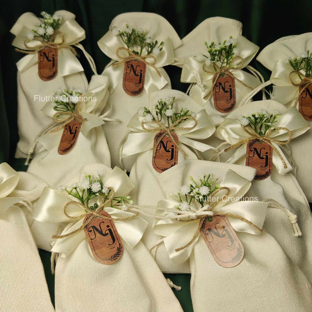 Premium Jute Bags/Pouches with Baby Breath