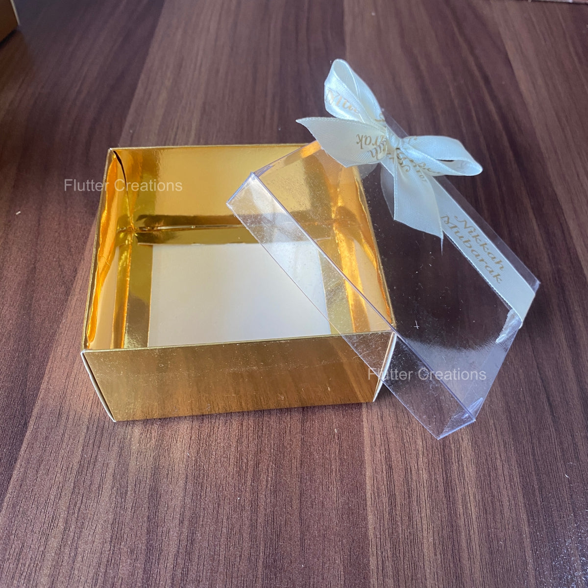 Golden Box with custom Nikkah Mubarik Ribbon