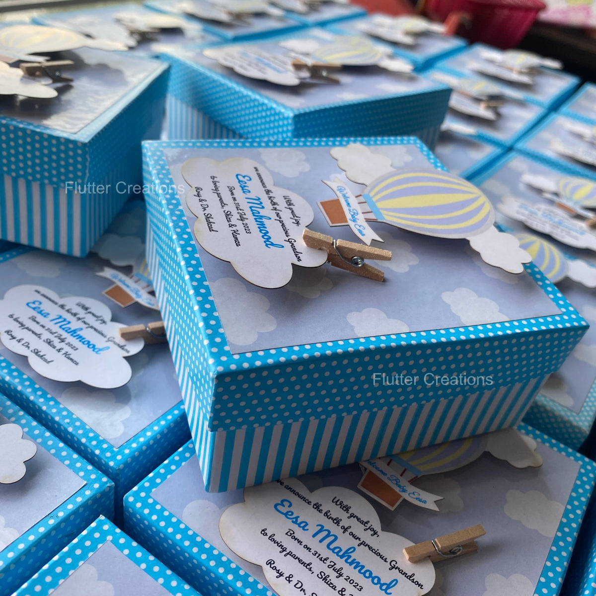 Hot Air Ballon with Wooden Clip - Baby Boy Announcement Box