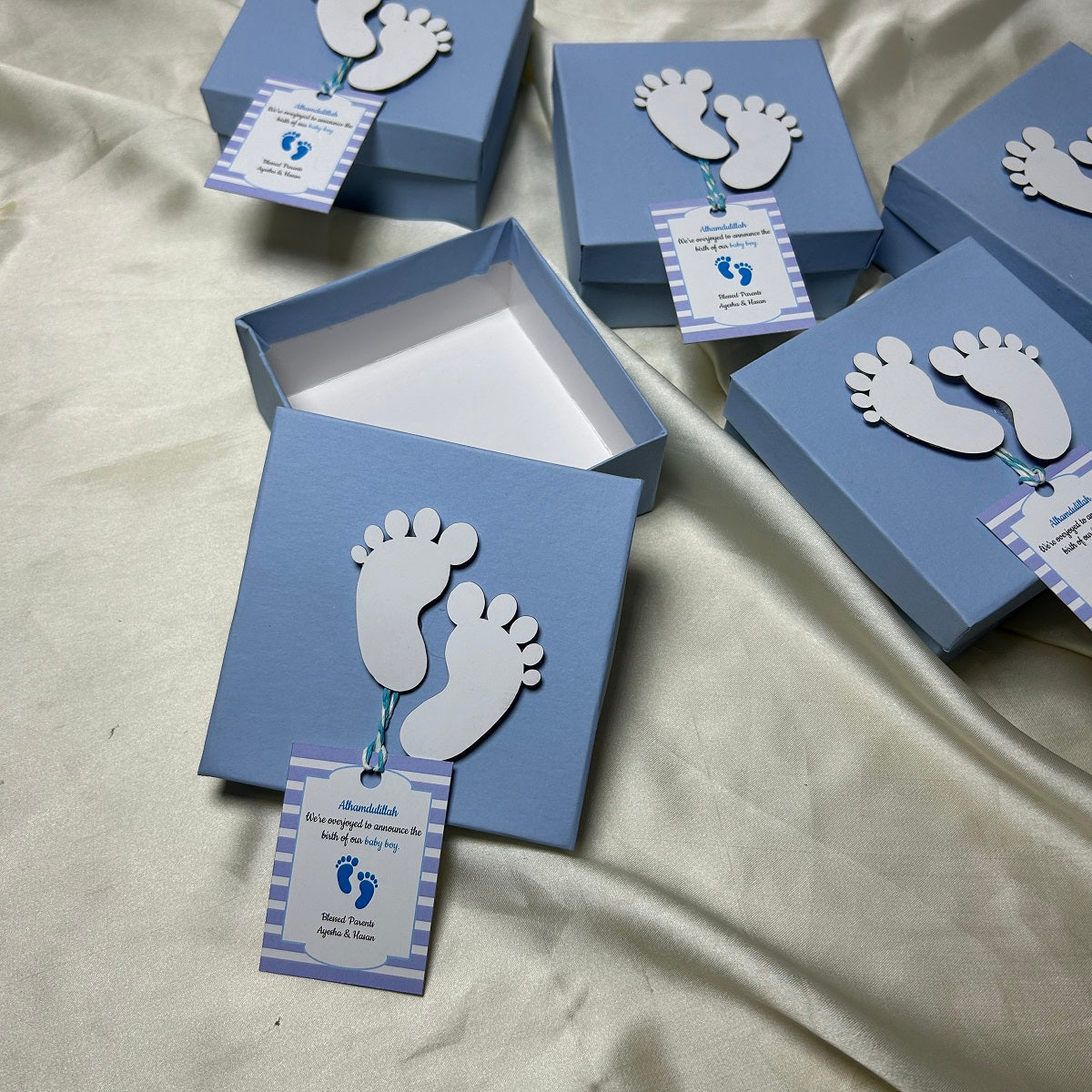 Baby Boy Birth Announcement Box (Footprints)