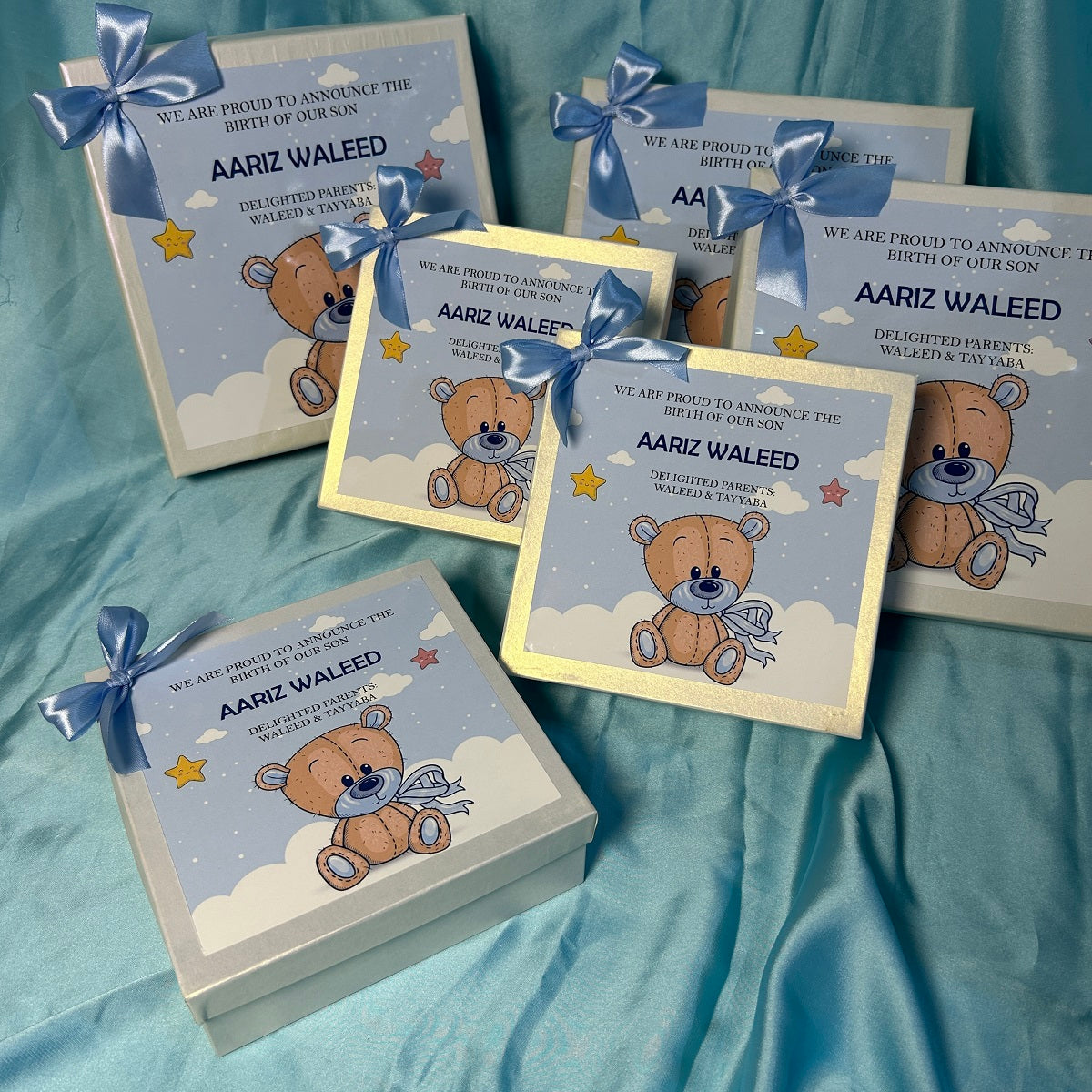 Baby Boy Birth Announcement Box - Teddy Bear Theme