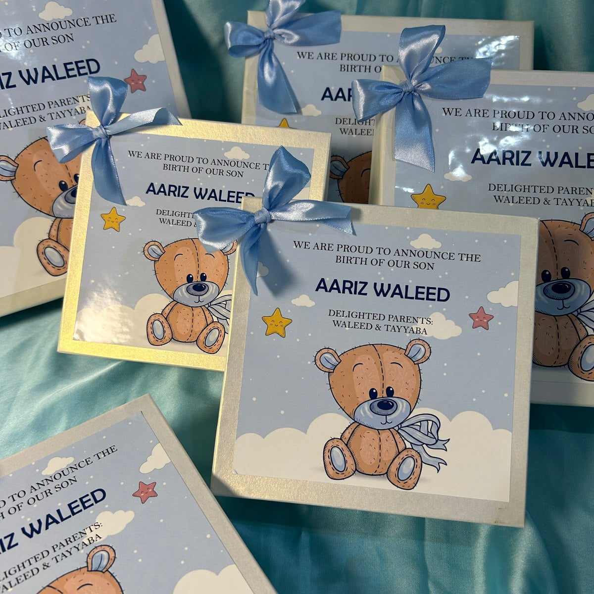 Baby Boy Birth Announcement Box - Teddy Bear Theme