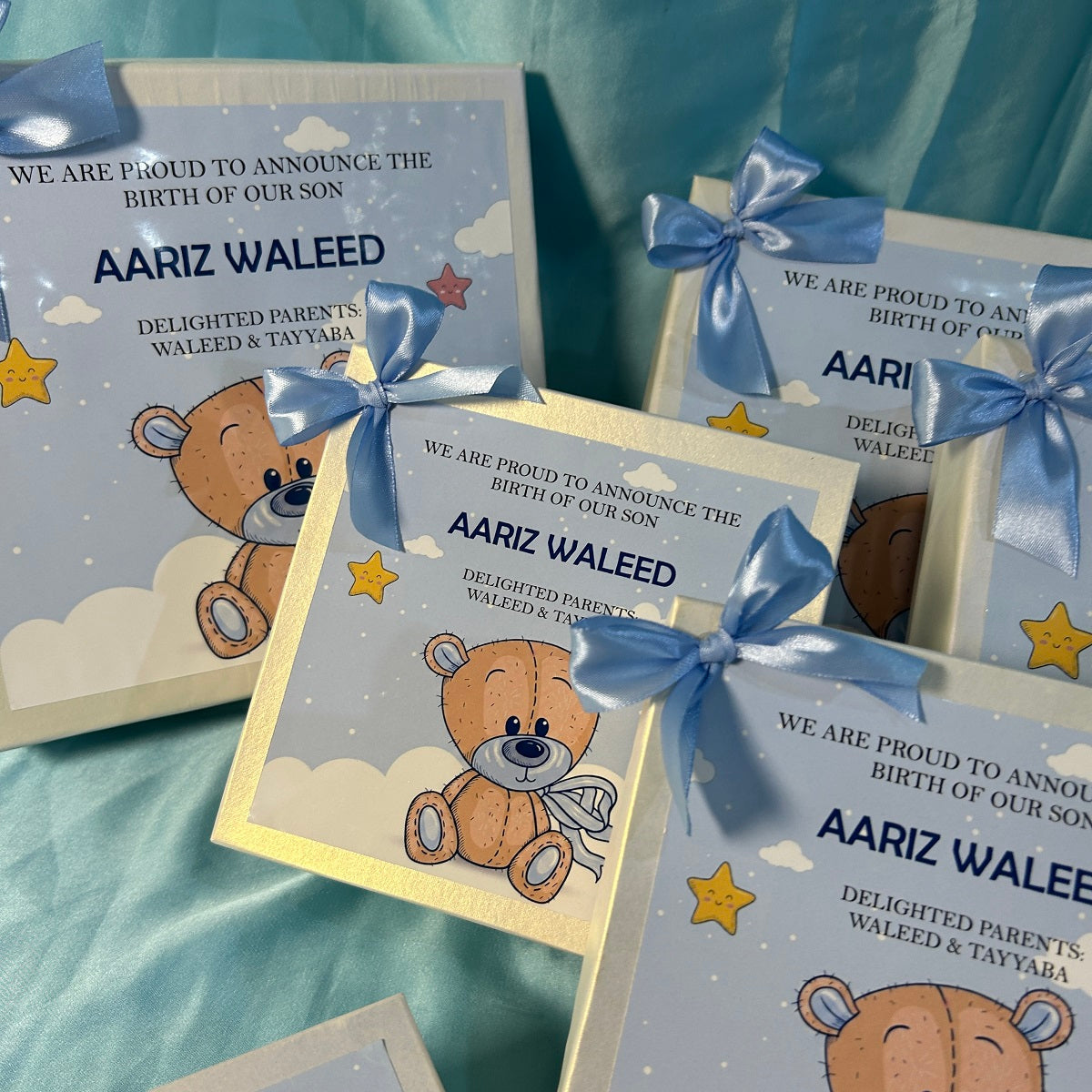 Baby Boy Birth Announcement Box - Teddy Bear Theme