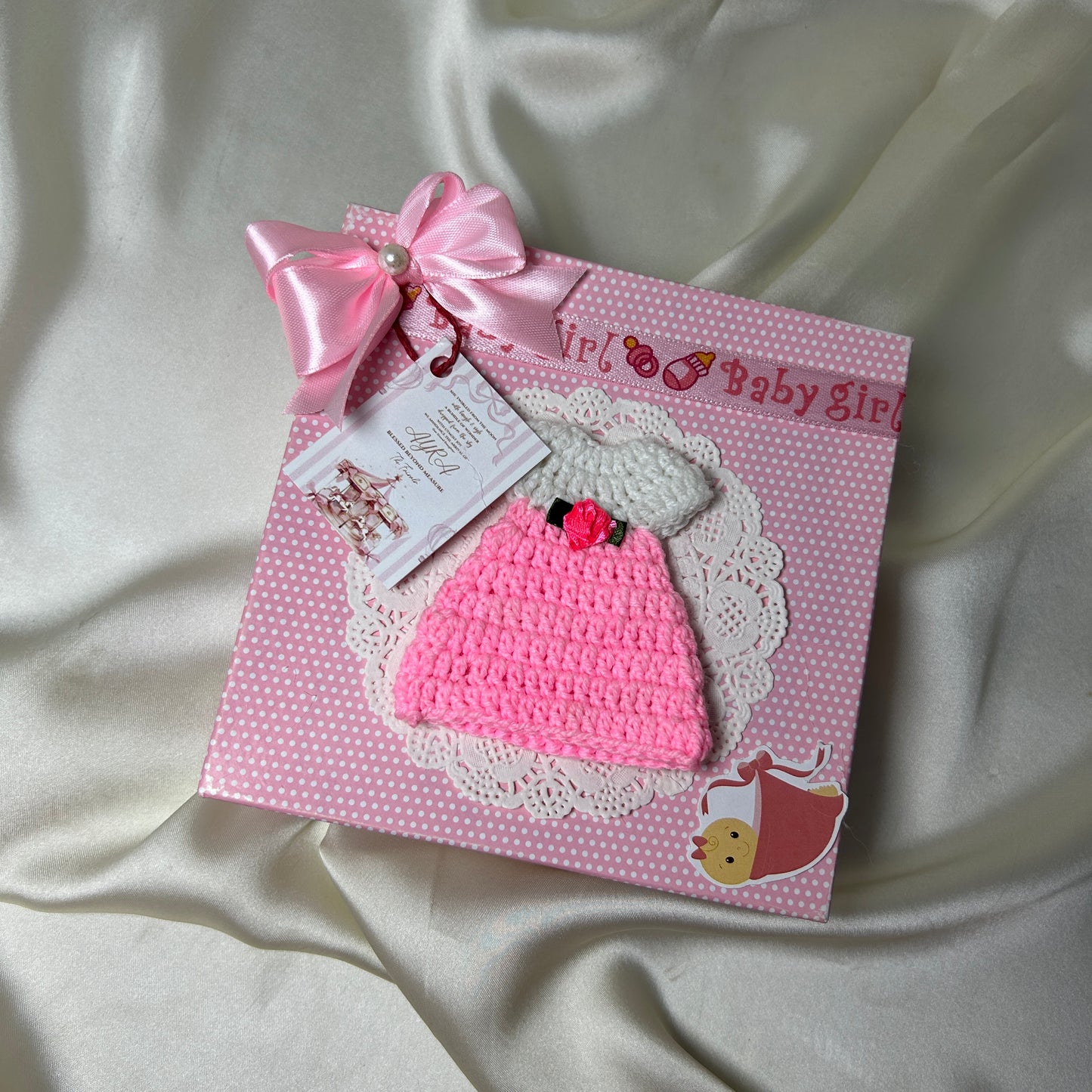Baby girl Announcement box with Crochet & Ribbon Bow
