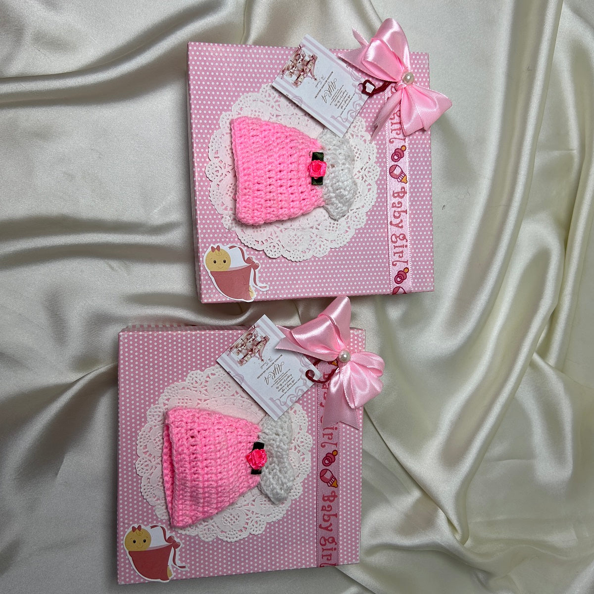 Baby girl Announcement box with Crochet & Ribbon Bow