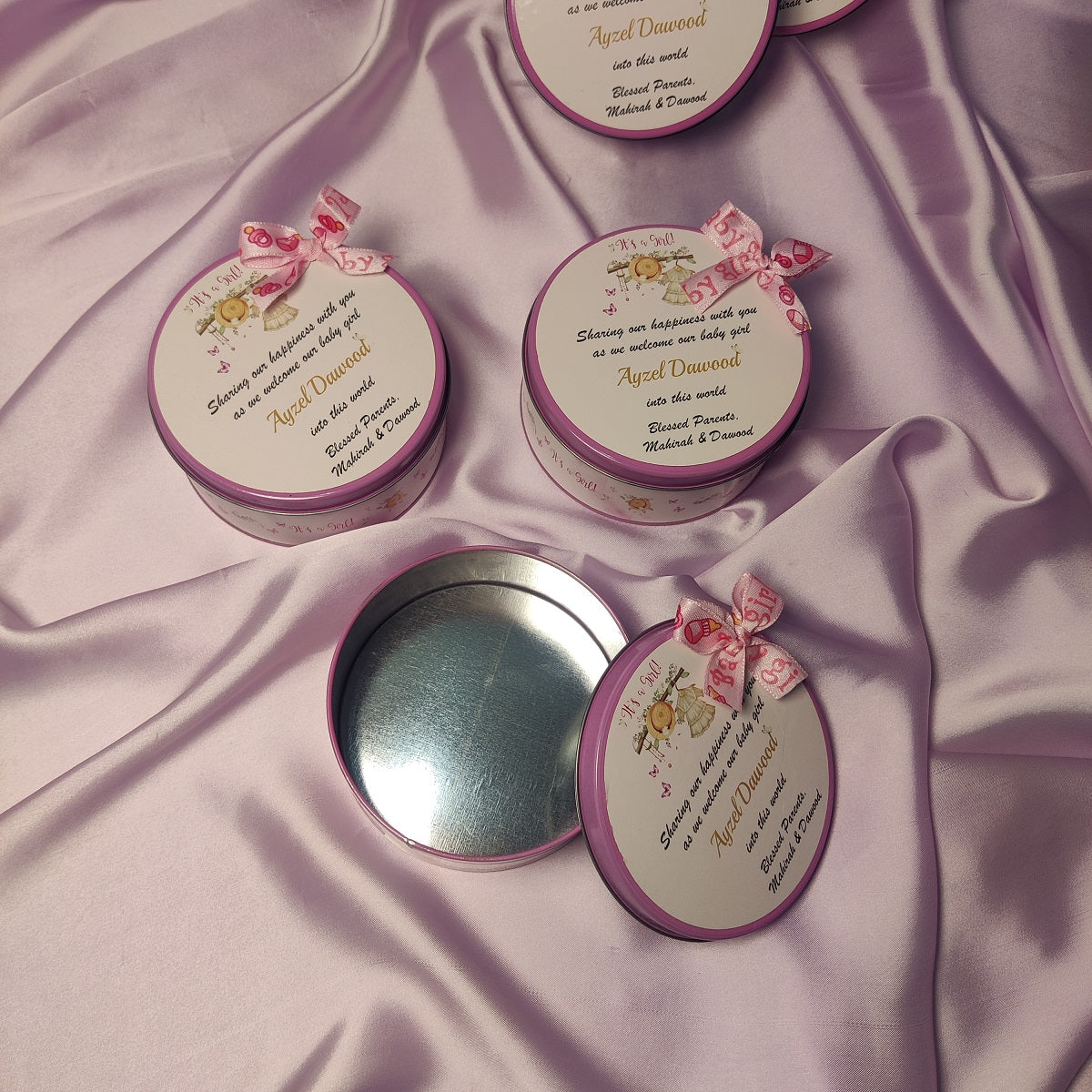 Baby Girl Announcement Tin Box - Floral and hanging dress design