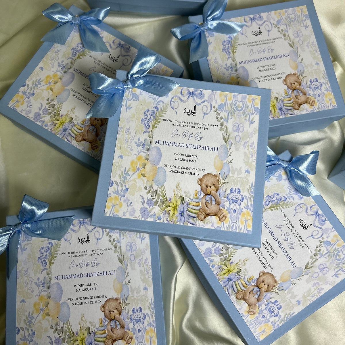 Baby Boy Announcement Box - Teady n Bow Design