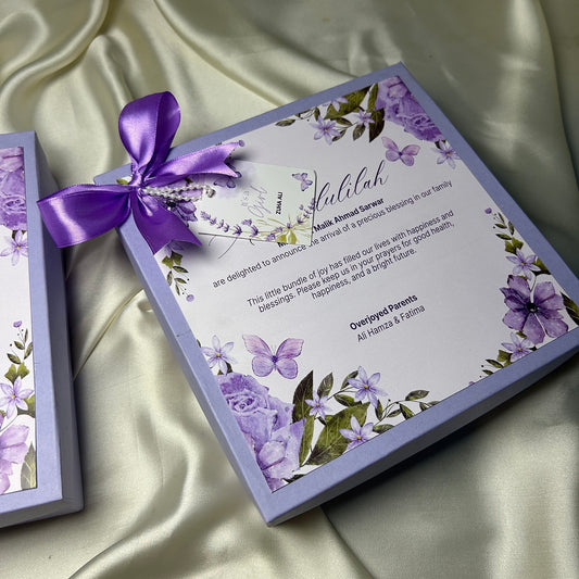 Baby Girl Announcement Box - Butterfly N Floral Theme Design