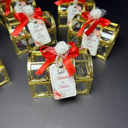Golden Treasure/Tijori Box with Ribbon, Flower & Tag