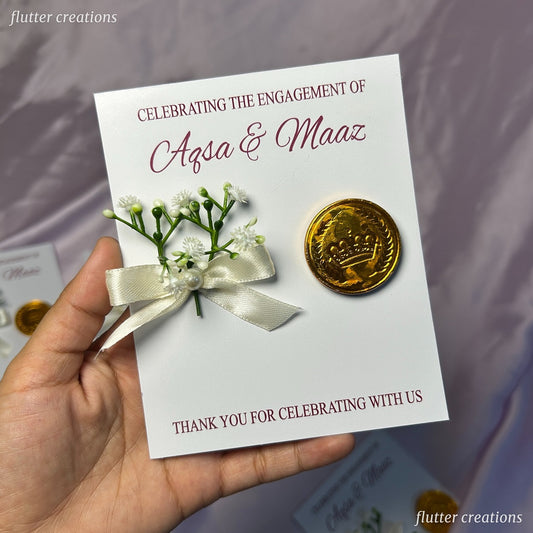 Chocolate Favor Cards with Ribbon and baby breath