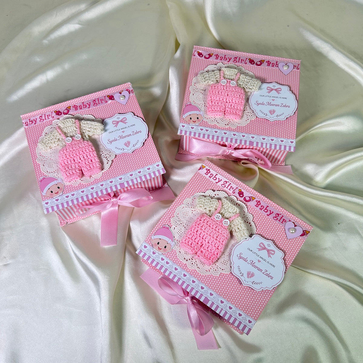 Bookstyle Baby Girl Announcement Box with Crochet