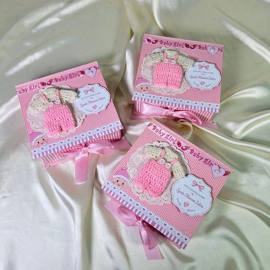 Bookstyle Baby Girl Announcement Box with Crochet