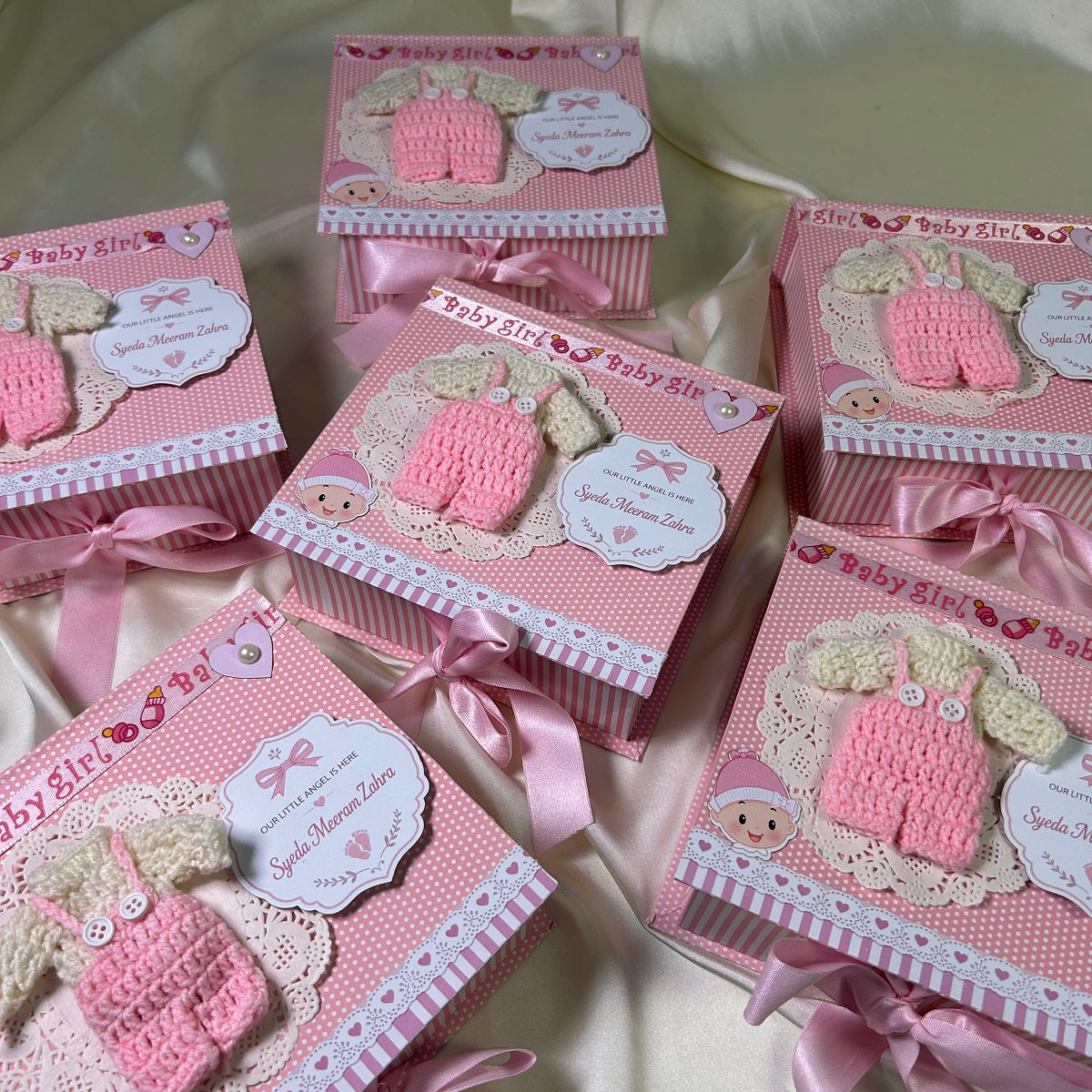 Bookstyle Baby Girl Announcement Box with Crochet