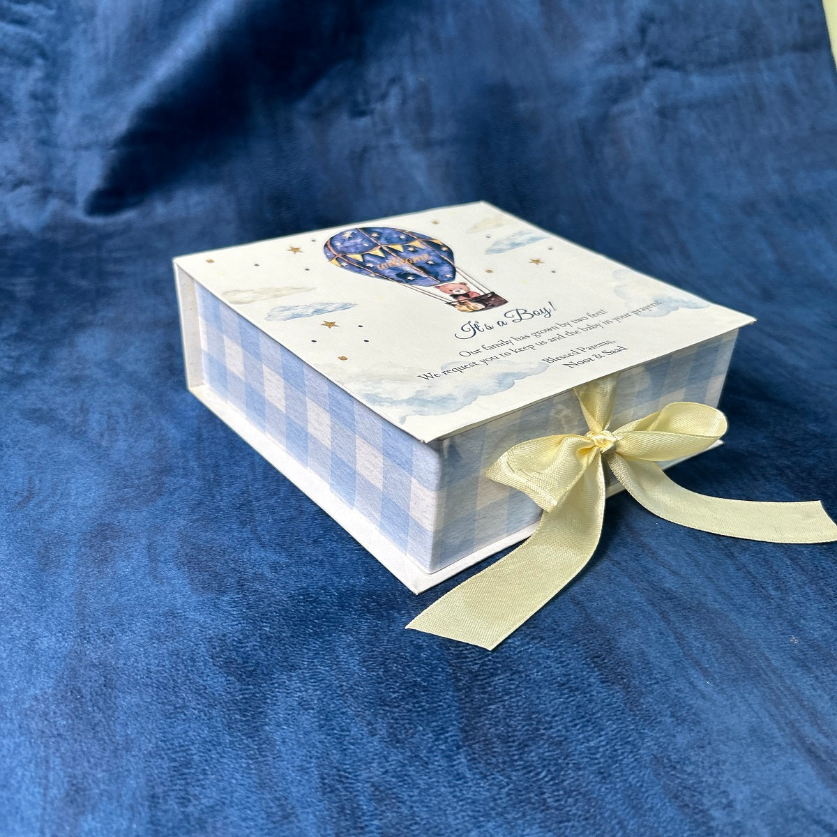 Hot Air Balloon/Book Style Baby Boy Announcement Boxes
