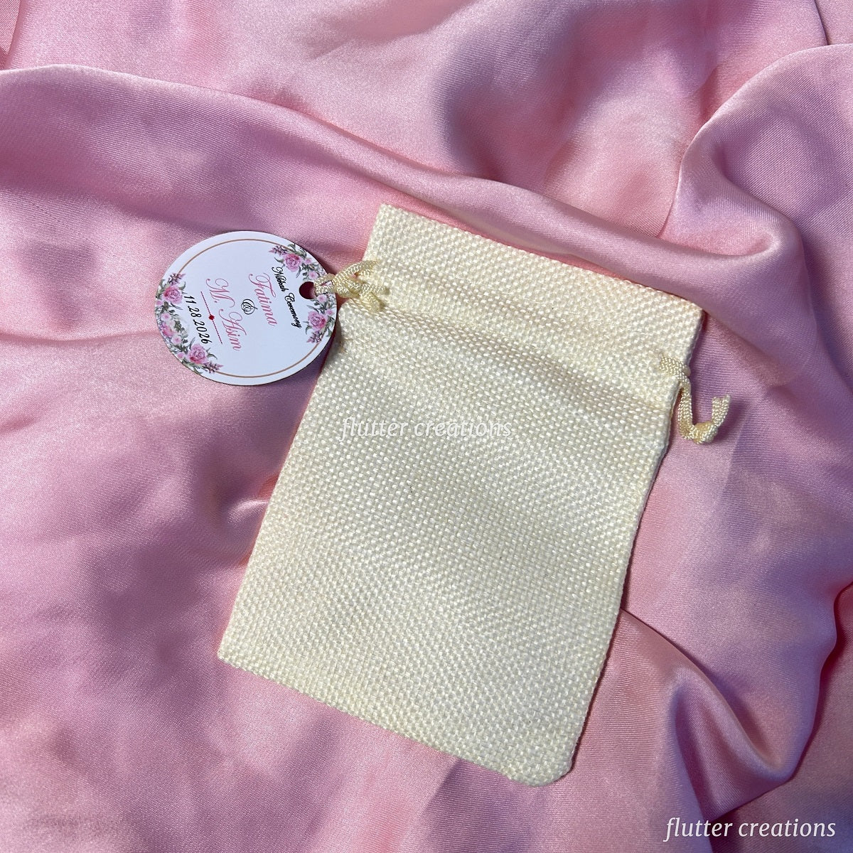 White Jute Pouch With Tag