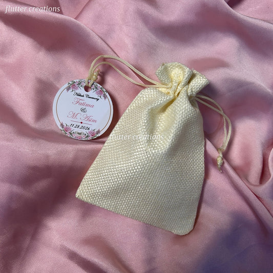 White Jute Pouch With Tag