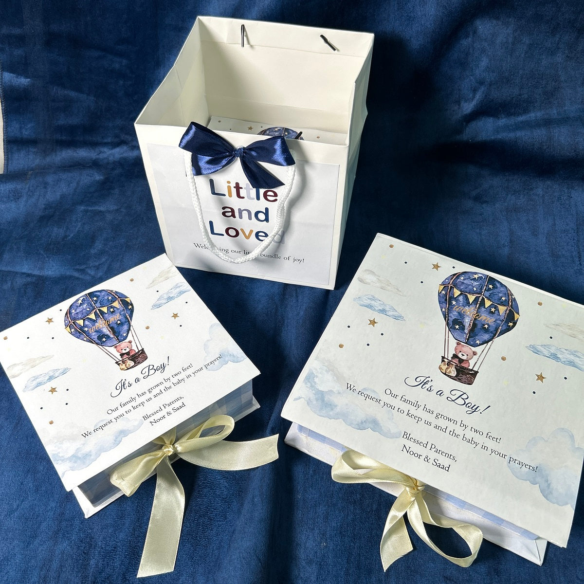 Hot Air Balloon/Book Style Baby Boy Announcement Boxes